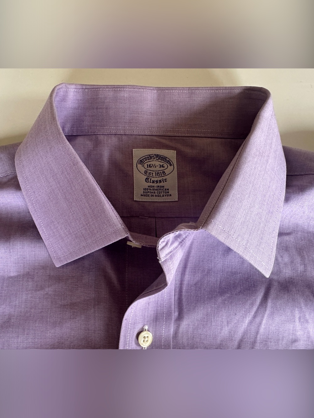Brooks Brothers Classic Lavender French Cuff Men's Dress Shirt 16.5-34